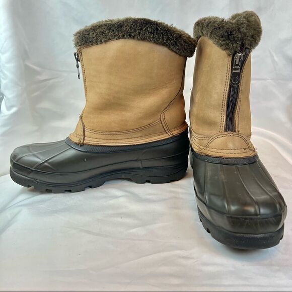 Bass Kodiak Winter Snow Duck Boots Nu Buck Faux Fur Trim Plaid Lining 9M - Picture 1 of 11